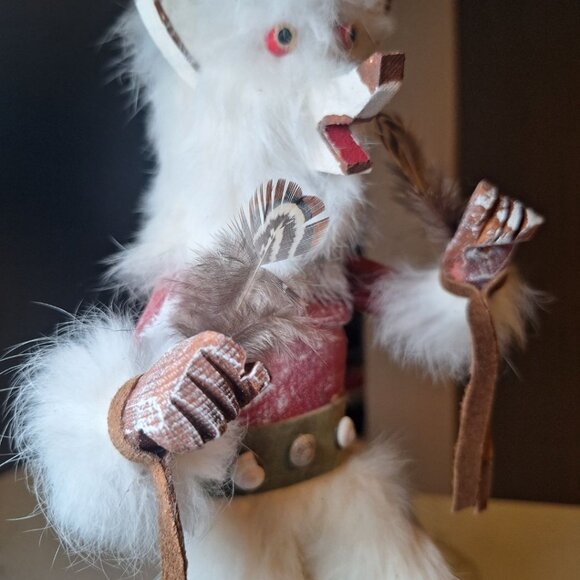 Kachina Doll Wolf Mask RB Vintage Native Folk Art Indian Fur Wood 12.5 Inch - Picture 3 of 14